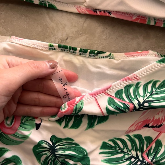 Tropical Monstera and Flamingo High-Waisted Bikini - Picture 5 of 15